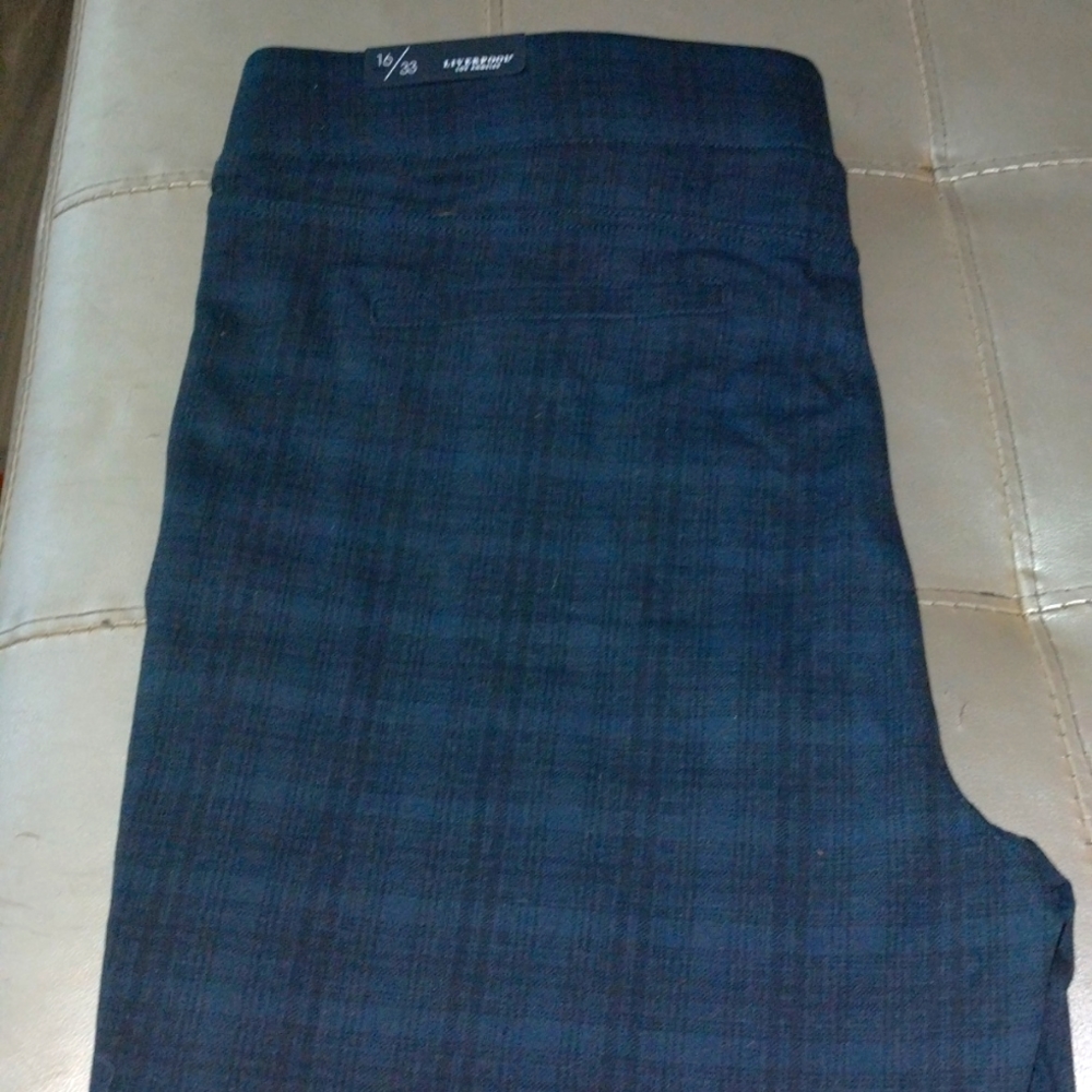 Stretchy pull-on plaid slacks